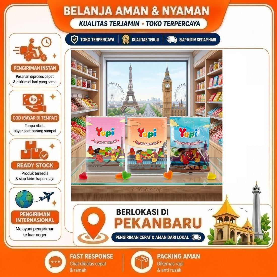 Yupi Love Gummy 80 gr, Permen Lunak Bentuk Hati dengan Aneka Rasa Warna-warni, Rasa Buah Enak Halal
