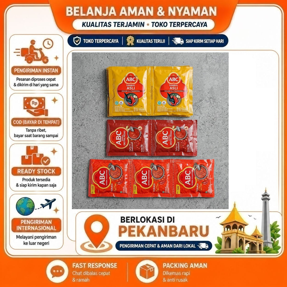 ABC Sambal Nusantara Terasi, Sambal Asli, Ekstra Pedas, Extra Hot Chili Sauce, Cabai Asli 10 Sachet