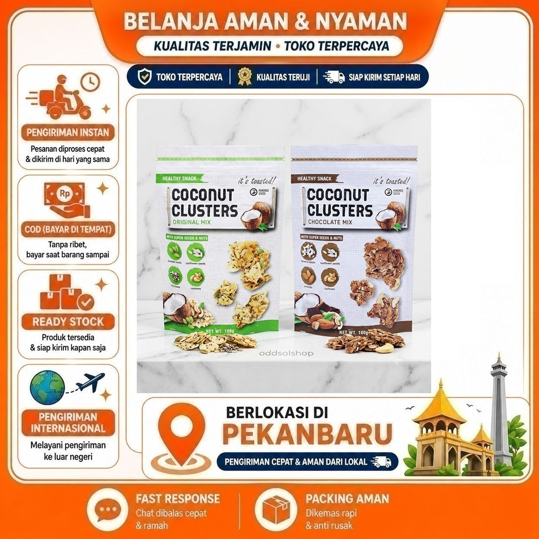 Healthy Snack Coconut Clusters Original Mix and Chocolate Mix 100 gr With Super Seeds & Nuts Cokelat