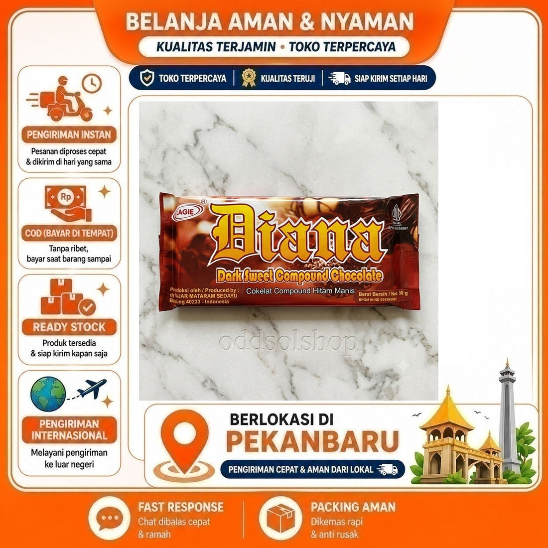 L'agie Diana Cokelat Compound Hitam Manis 250 gr, Dark Sweet Compound Chocolate, Coklat Batang Halal