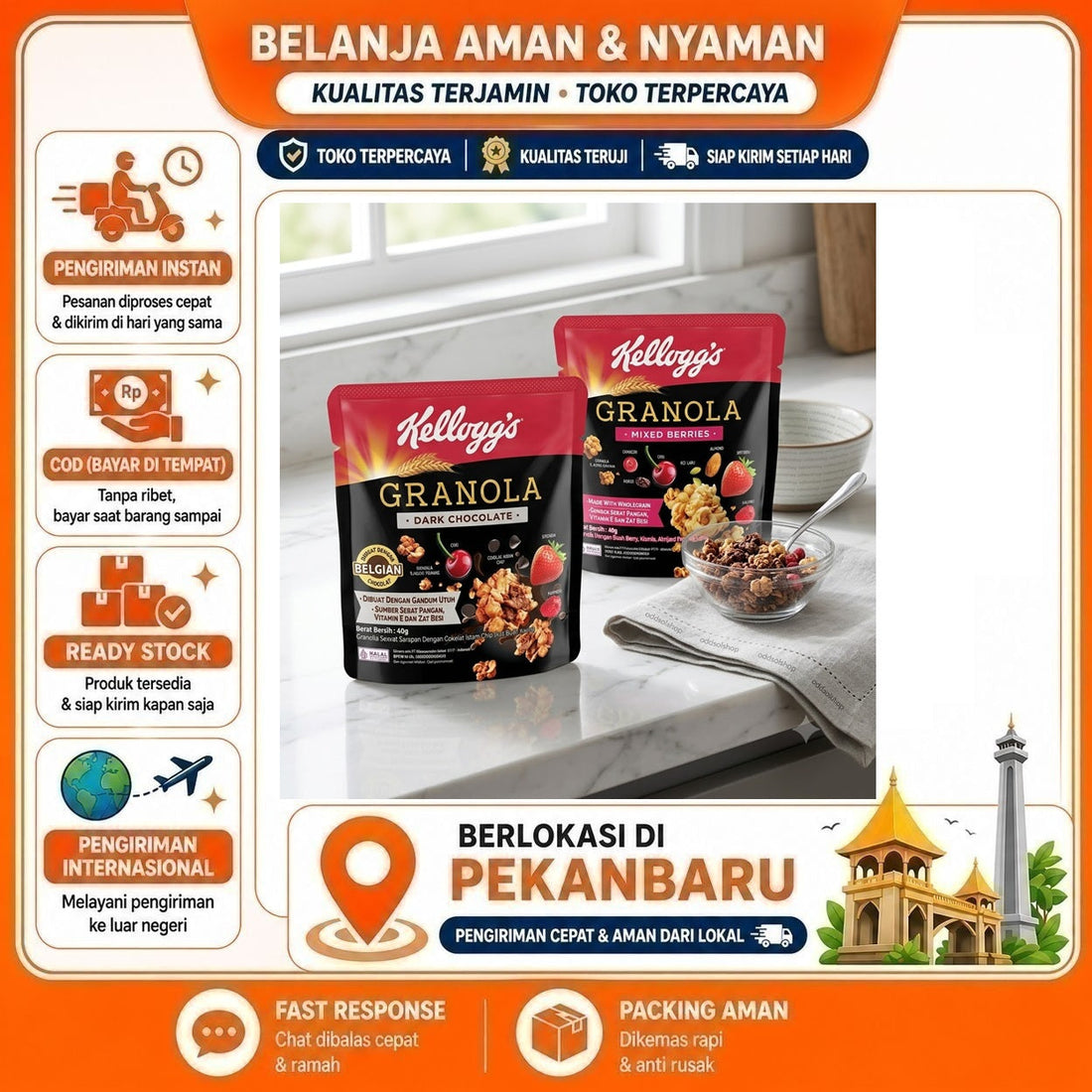 Kellogg's Garnola Dark Chocolate and Mixed Berries 40 gr, Campuran Biji-bijian dan Buah-buahan Sehat