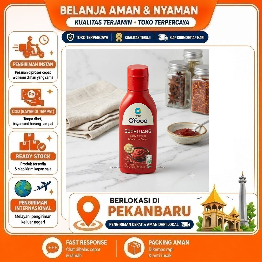 O'food Gochujang Sauce 300 gr Spicy & Sweet Korean Hot Sauce Saus Pedas Manis Ala Masakan Korea Food