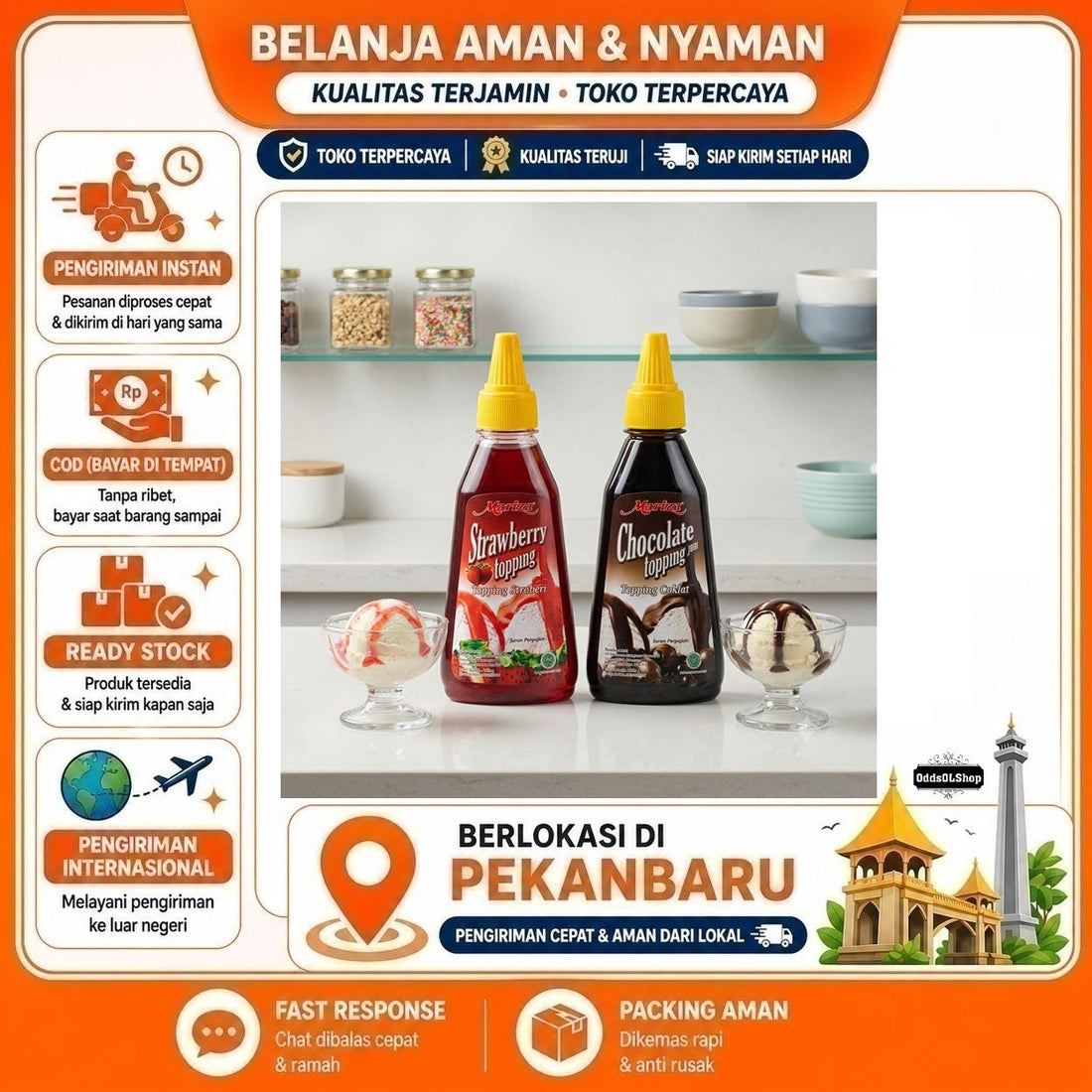 Mariza Topping Rasa Stroberi dan Cokelat 350 gr, Bahan Dekorasi Kue, Cake, Roti, Donat, Dessert Mix