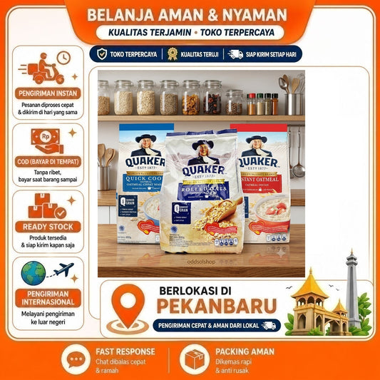 Quaker 800 gr Instant Oatmeal, Quick Cook Oatmeal, Whole Rolled Oats Empung Oat Utuh Tinggi Serat