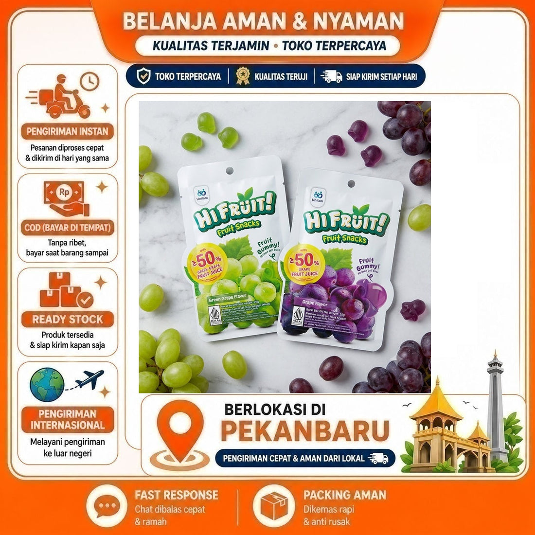 Hi Fruit Snacks 25 gr Green Grape and Purple Grape Fruit Juice, Permen Rasa Anggur Hijau dan Ungu