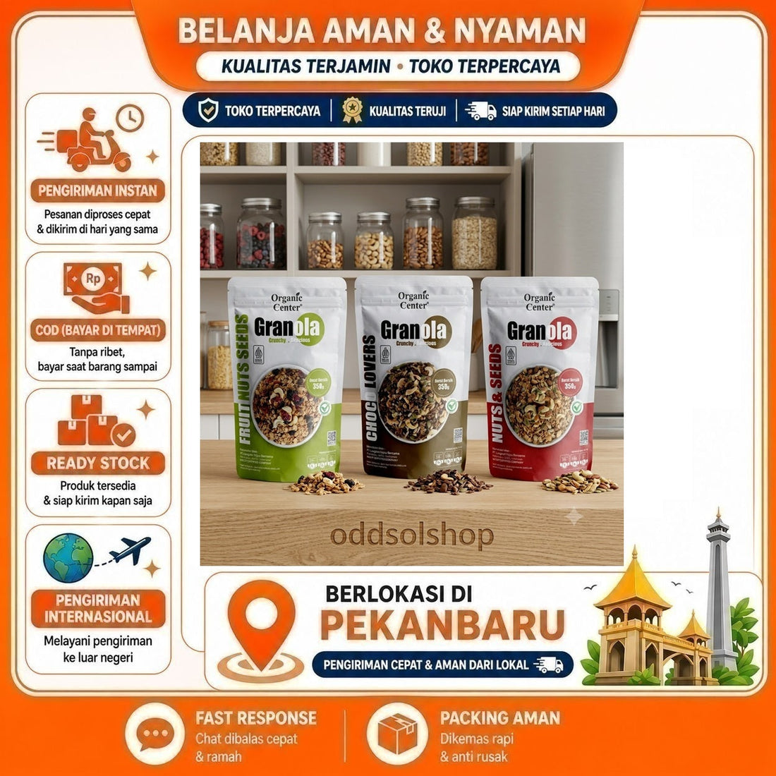 Organic Center Granola Crunchy Delicious 350 gr Fruit Nuts Seeds, Nuts & Seeds, Choc Lovers, Sehat
