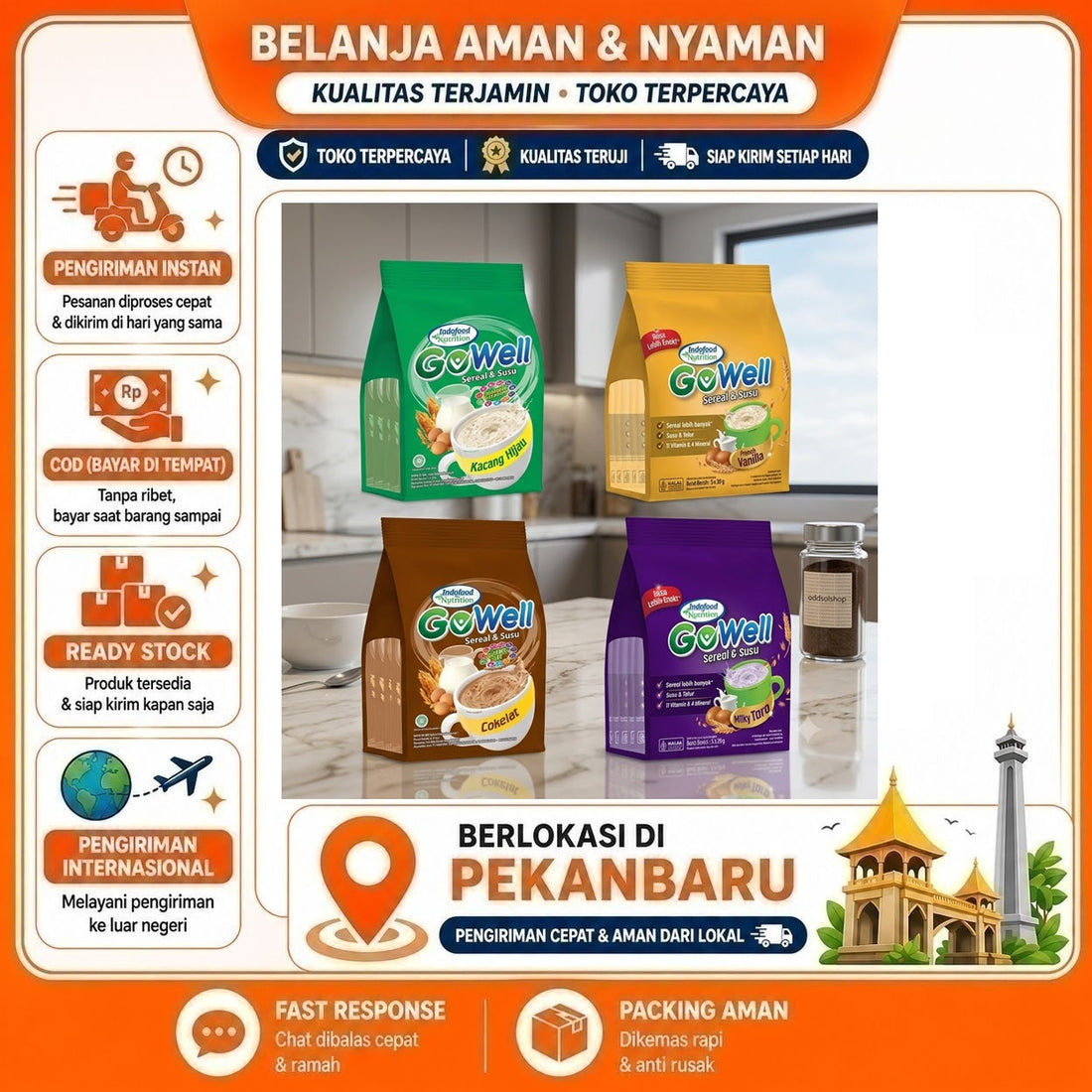 Gowell Sereal & Susu 5 Sachet, Rasa Milky Taro, Chocolate, Vanilla, Kacang Hijau, Vanila, Cokelat