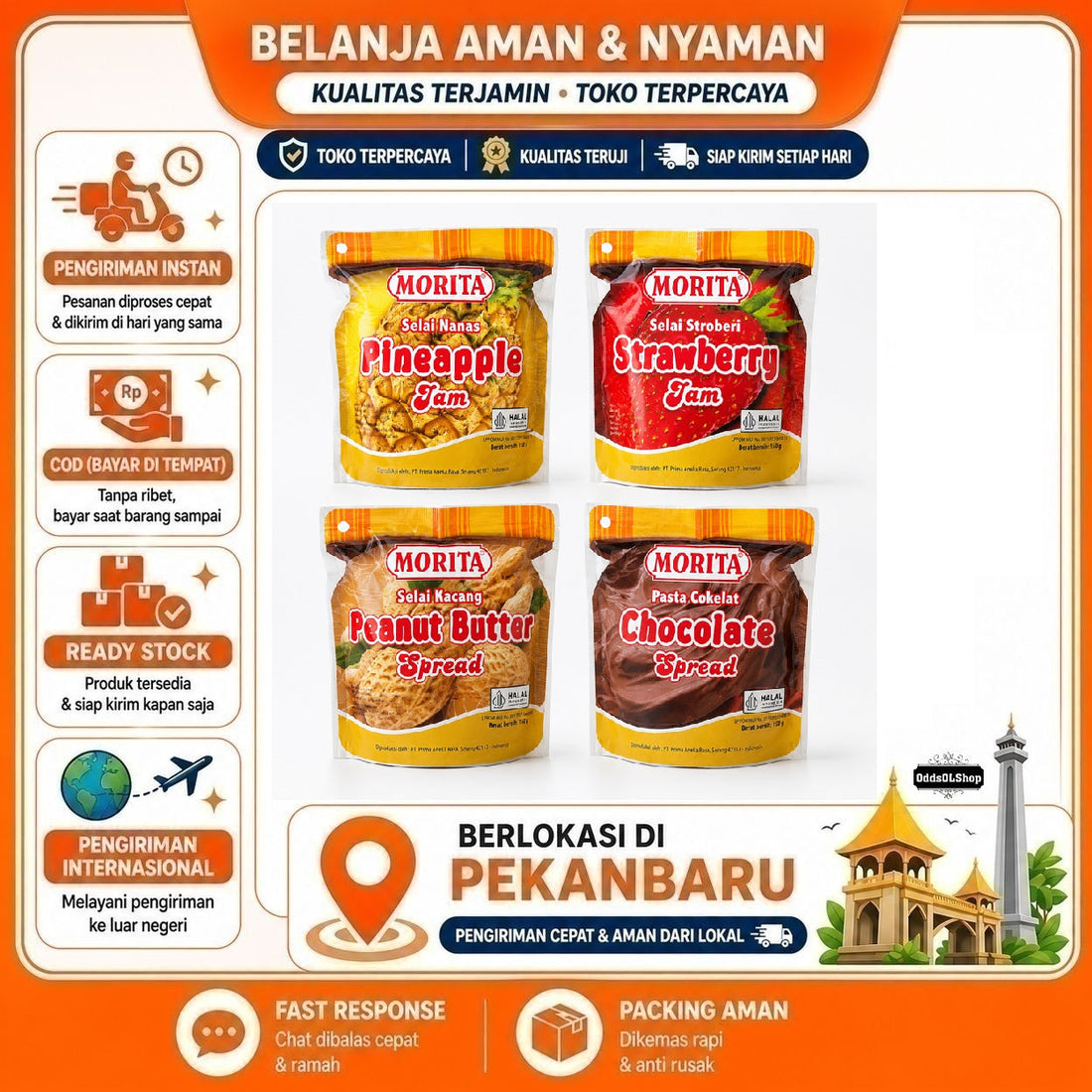 Morita Pasta Cokelat, Chocolate Spread, Peanut Butter Spread, Pineapple & Strawberry Jam, 150 gr COD