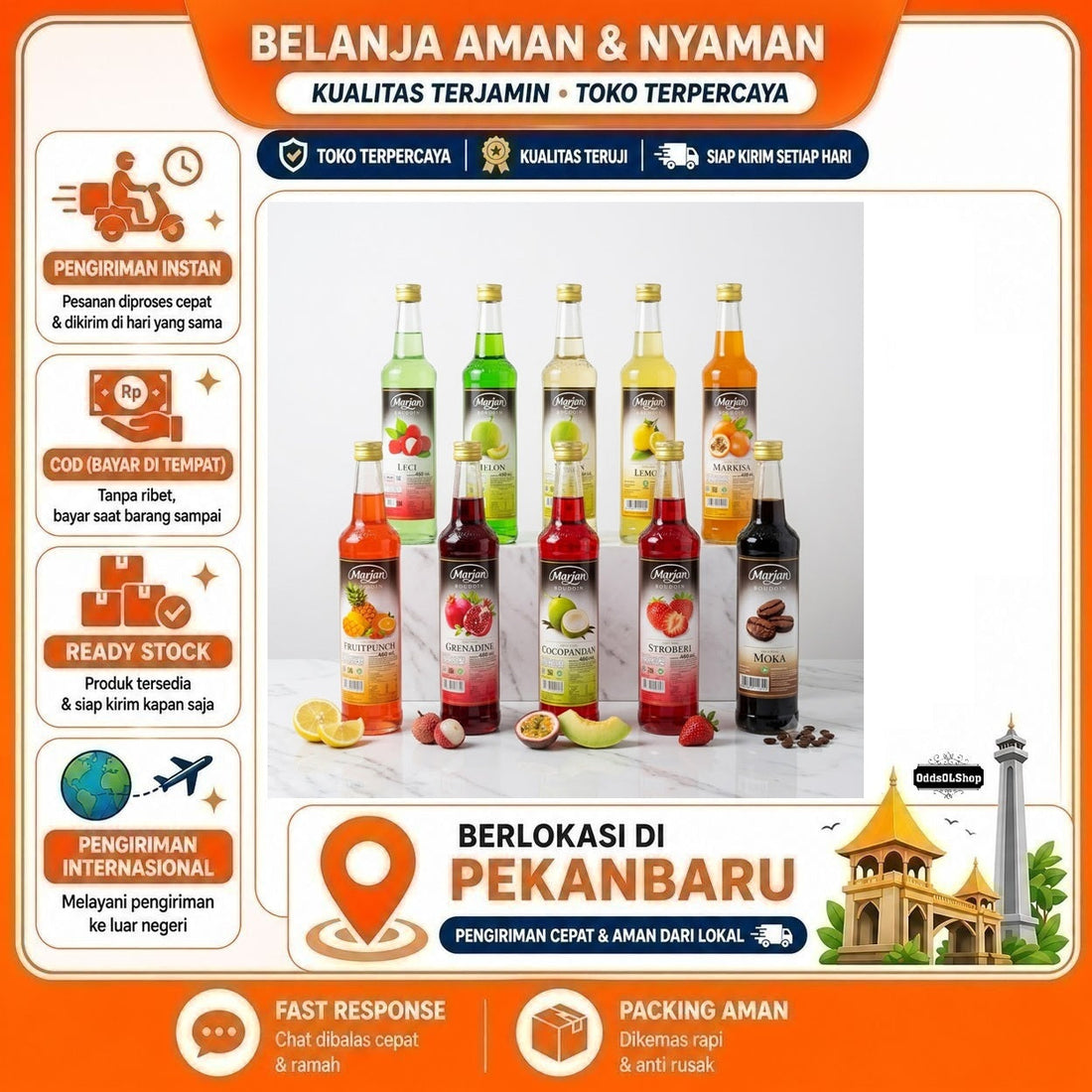 Sirup Marjan Boudoin 460ml, Juice Drink Lemon, Fruitpunch, Grenadine, Vanila, Cocopandan, Stroberi