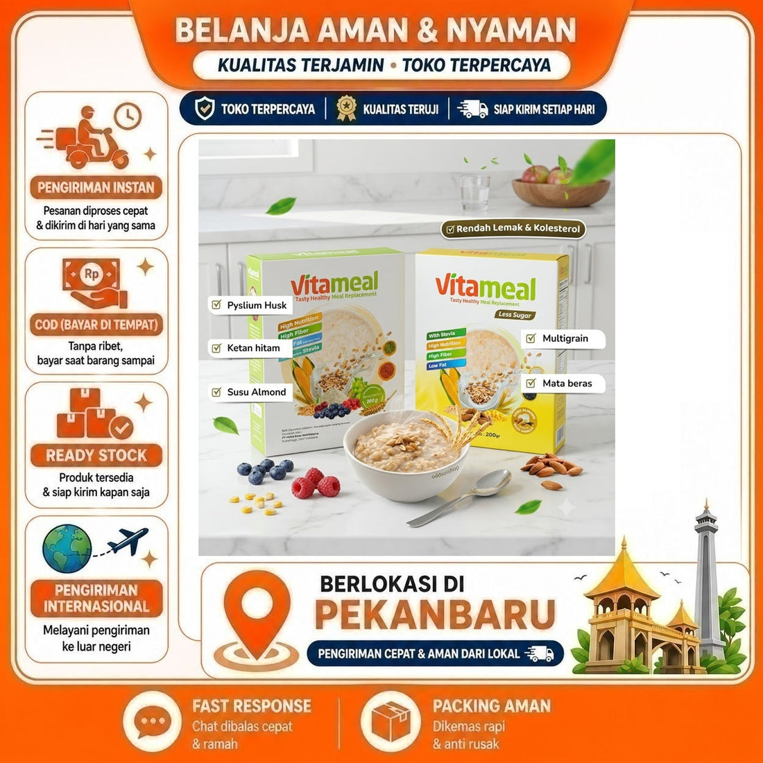 Vitameal Sereal Sehat Multigrain 200g - Menurunkan Gula Darah, Mencegah Diabetes, Less Sugar, Halal