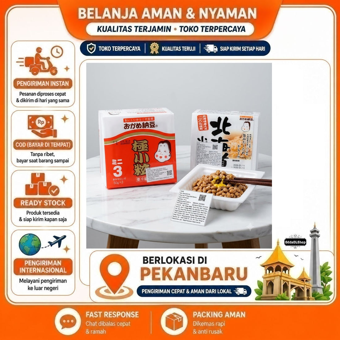 Okame Natto 3 Sachet, Hokkaido Kotsubu Nato, Camilan Makanan Ringan Tradisional Jepang, Asaichiban