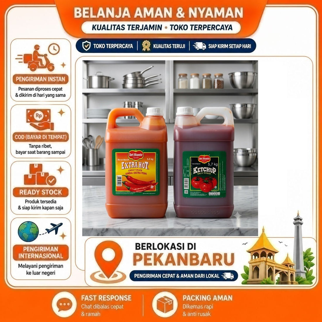 Del Monte Extra Hot Chilli Sauce, Ketchup, Saus Tomat, Sambal Ekstra Pedas, Berkualitas, 5,7 kg, COD