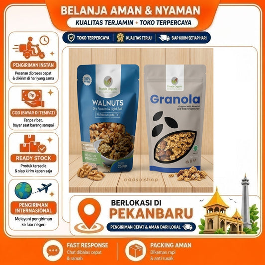 Francis Organic 250 gr Premium Granola Mix and Walnuts Dry Roasted & Light Salt, Healthy Snack Sehat