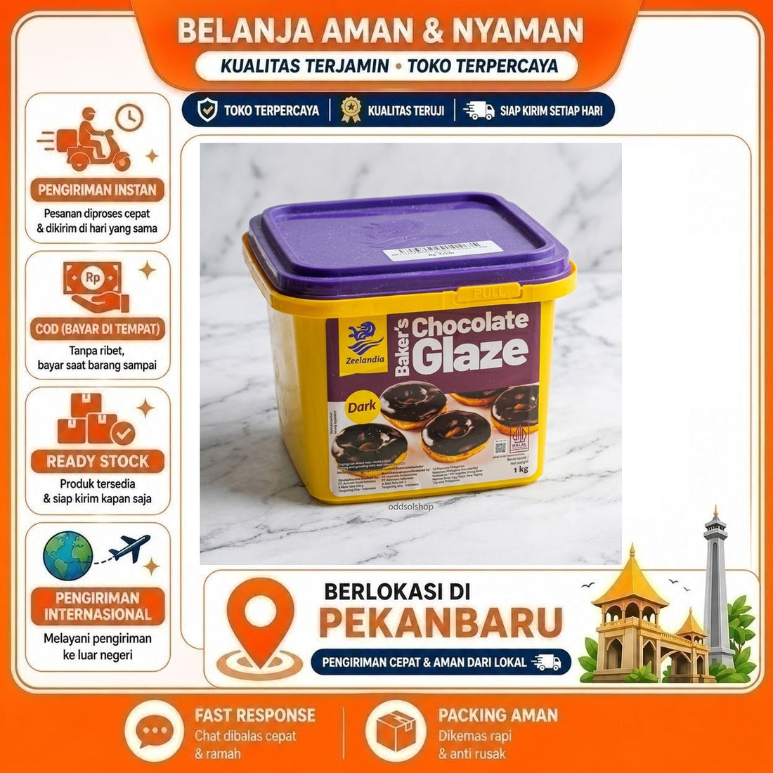 Zeelandia Baker's Dark Chocolate Glaze 1 kg, Bahan Dekorasi Kue, Selai Roti dan Topping Donat Coklat