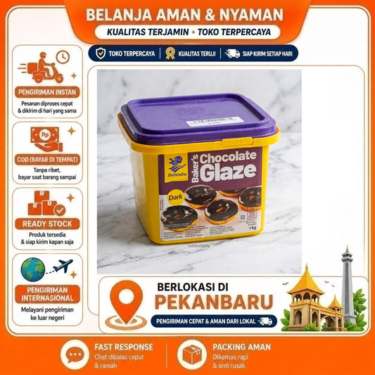 Zeelandia Baker's Dark Chocolate Glaze 1 kg, Bahan Dekorasi Kue, Selai Roti dan Topping Donat Coklat