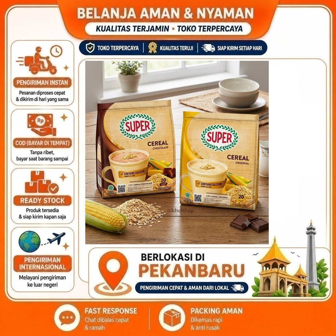 Super Cereal Original & Chocolate 20 Sachet, Minuman Serbuk Sereal Gandum, Bubuk Minum Sereal Sehat