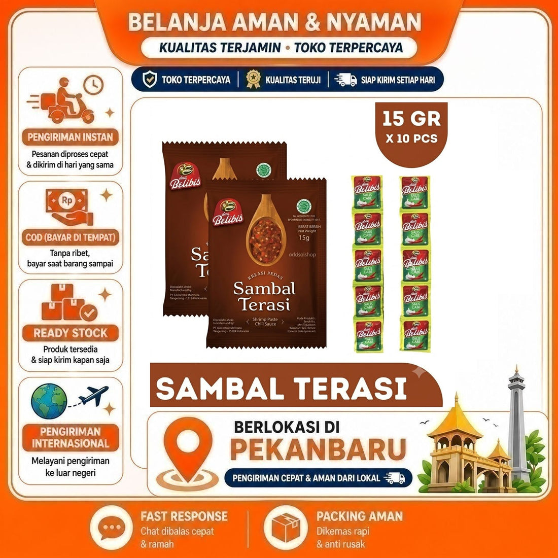 Dua Belibis Sambal Terasi dan Saus Cabe 10 Sachet, Kebutuhan Memasak, Chili Sauce, Bumbu Masak Halal