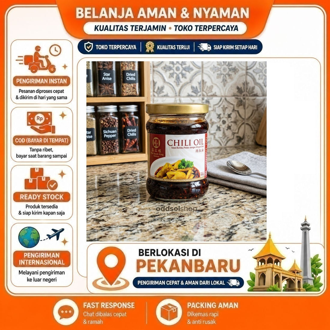 The Duck King Chili Oil 185 gr Saus Bumbu Pedas dengan Minyak Cabe, Kebutuhan Memasak, Minyak Cabai