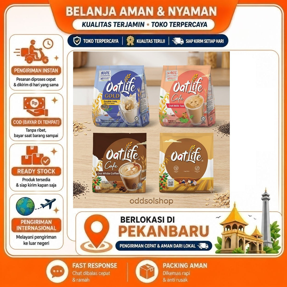 Oatlife Cafe Oat Milk Tea, Gold Double with Chia Seed, Cafe Oat White Coffee, Chocolate, Bubuk Minum