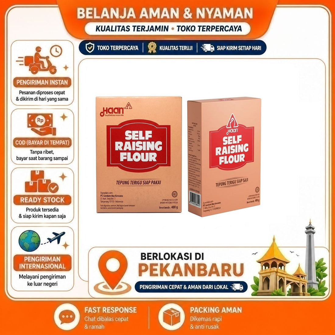 Haan Self Raising Flour 400 gr Tepung Terigu Siap Pakai, Mudah Digunakan, Tekstur Lembut, Tanpa Ragi
