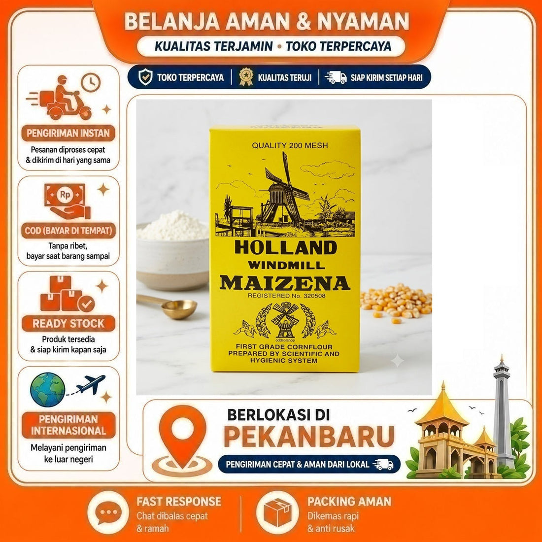 Holland Windmill Maizena 150 gr Tepung Pati Jagung Murni, Serbaguna, Bahan Baking, Bahan Kue & Cakes