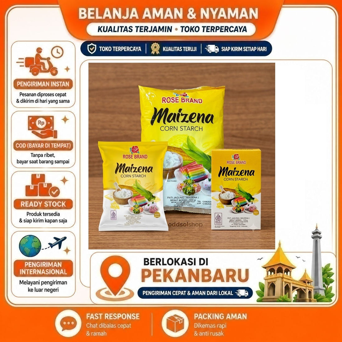 Rose Brand Maizena Corn Starch 100 gr, 250 gr, 500 gr, Tepung Jagung Rose Brand, Tekstur Lembut, COD