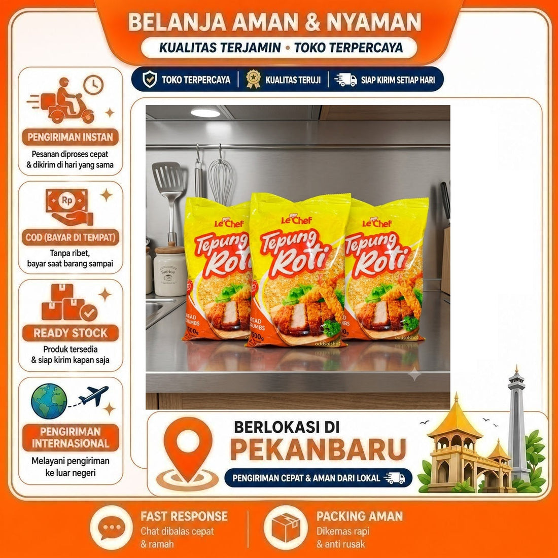 Le Chef Tepung Roti Panir 500 gr, Renyah, Harum, dan Berkualitas Tinggi, Breadcrumbs, Bahan Makanan