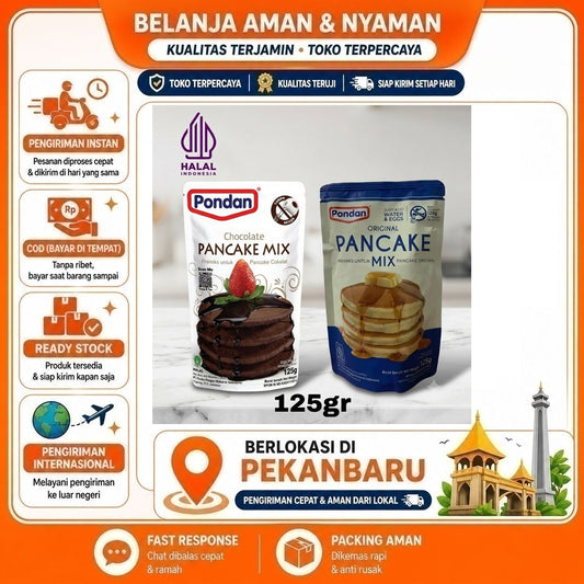 Pondan Pancake Mix 125 gr, Premiks untuk Kue Pancake Rasa Cokelat dan Original, Cakes Instant Premix