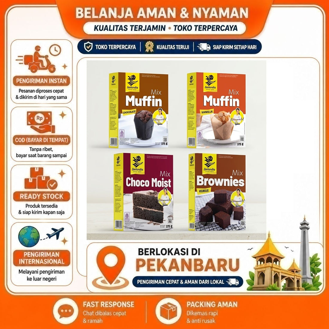Zeelandia Premiks untuk Kue Brownies, Choco Moist, Muffin Cup Cake Mix Rasa Vanila & Cokelat Premix