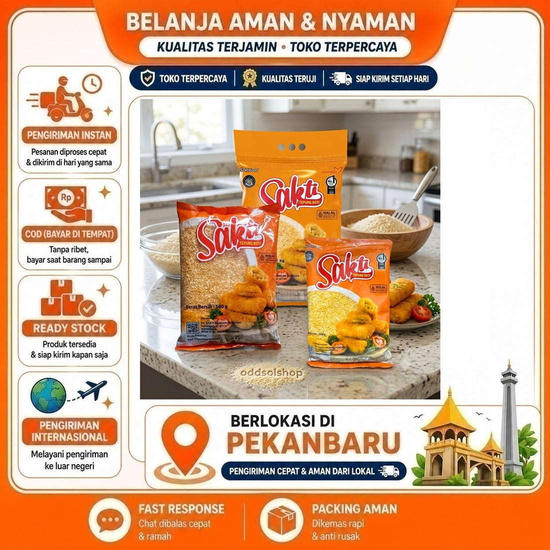 Sakti Tepung Roti 200 gr, 500 gr, dan 1 kg Tepung Panir Kasar untuk Gorengan, Hidangan Lezat, Halal