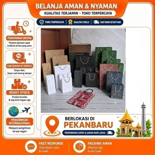 Paperbag dengan 5 Ukuran Warna Hitam, Putih, Coklat, Hijau, Biru, Merah, Pink, Motif Batik, Tas Kado