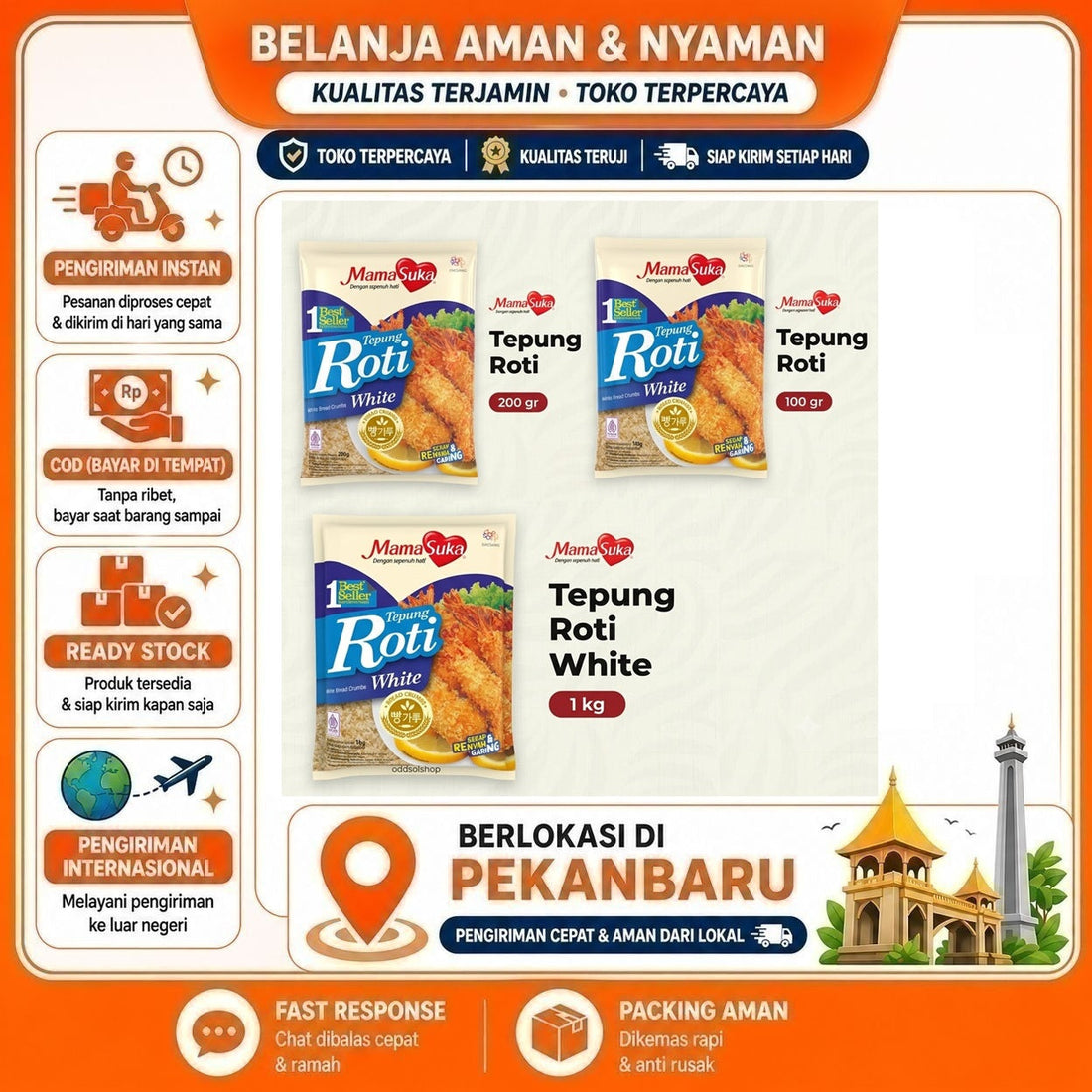 Mamasuka Tepung Roti Putih 100 gr, 200 gr, dan 1 kg, White Bread Crumbs, Breadcrumbs, Renyah, Halal