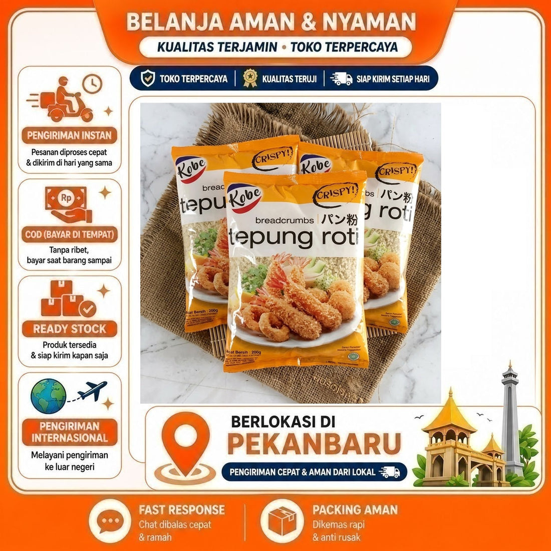 Kobe Tepung Roti Crispy 200 gr, Breadcrumbs, Kebutuhan Memasa, Tepung Bumbu, untuk Gorengan Krispi