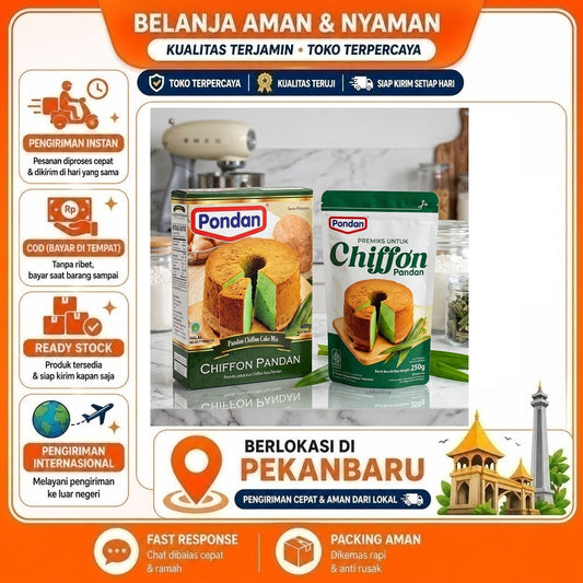 Pondan Pandan Chiffon Cake Mix 250 gr + 400 gr, Premiks untuk Kue Chiffon Rasa Pandan, Praktis, Enak