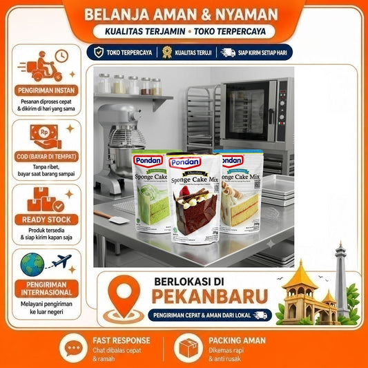 Pondan Sponge Cake 200 gr 3 Rasa Mudah Dibuat, Premiks untuk Kue Sponge Pandan, Cokelat, Vanila, COD