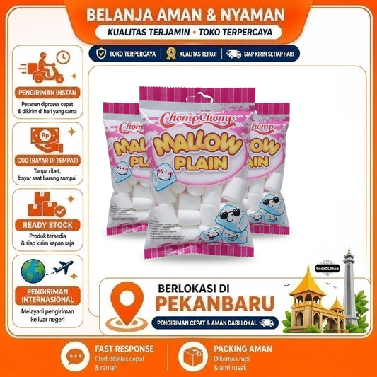 Chomp Chomp Mallow Plain Marshmallow 50g - Tekstur Lembut, dan Kenyal, Cita Rasa Manis, Halal, COD