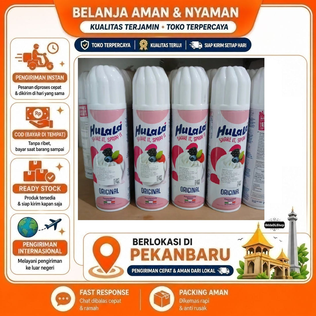 Hulala Non Dairy Spray Cream 250ml Krim Whipping, Shake It, Spray It, Original, Bebas Gluten, Halal