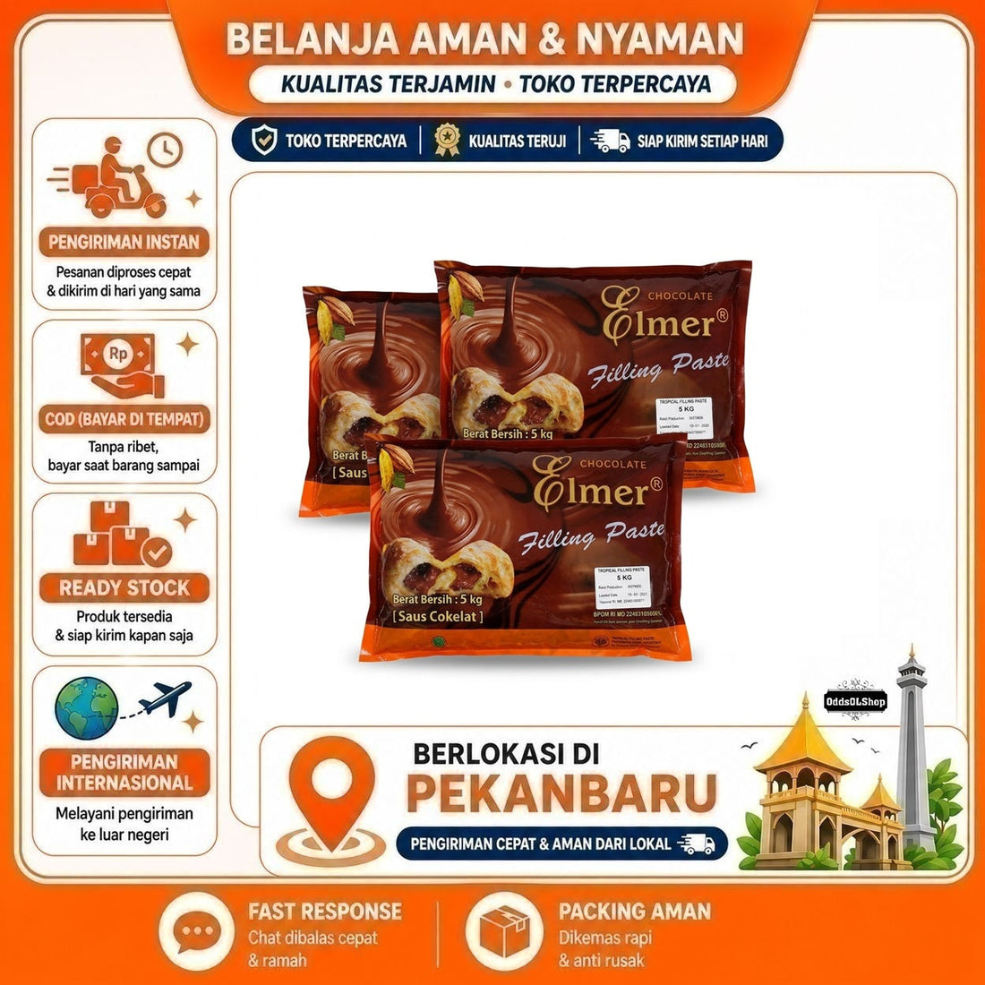 Elmer Chocolate Filling Paste 5 kg, Saus Cokelat, Bahan Baking Kue, Isian dan Selai Roti, Donat, COD