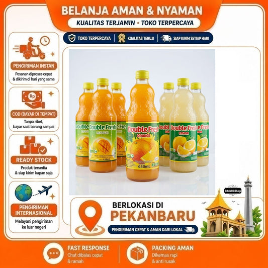 Double Fresh Minuman 650ml Rasa Buah Jeruk, Mangga dan Lemon, Fruit Juice Drink Orange, Mango, Halal
