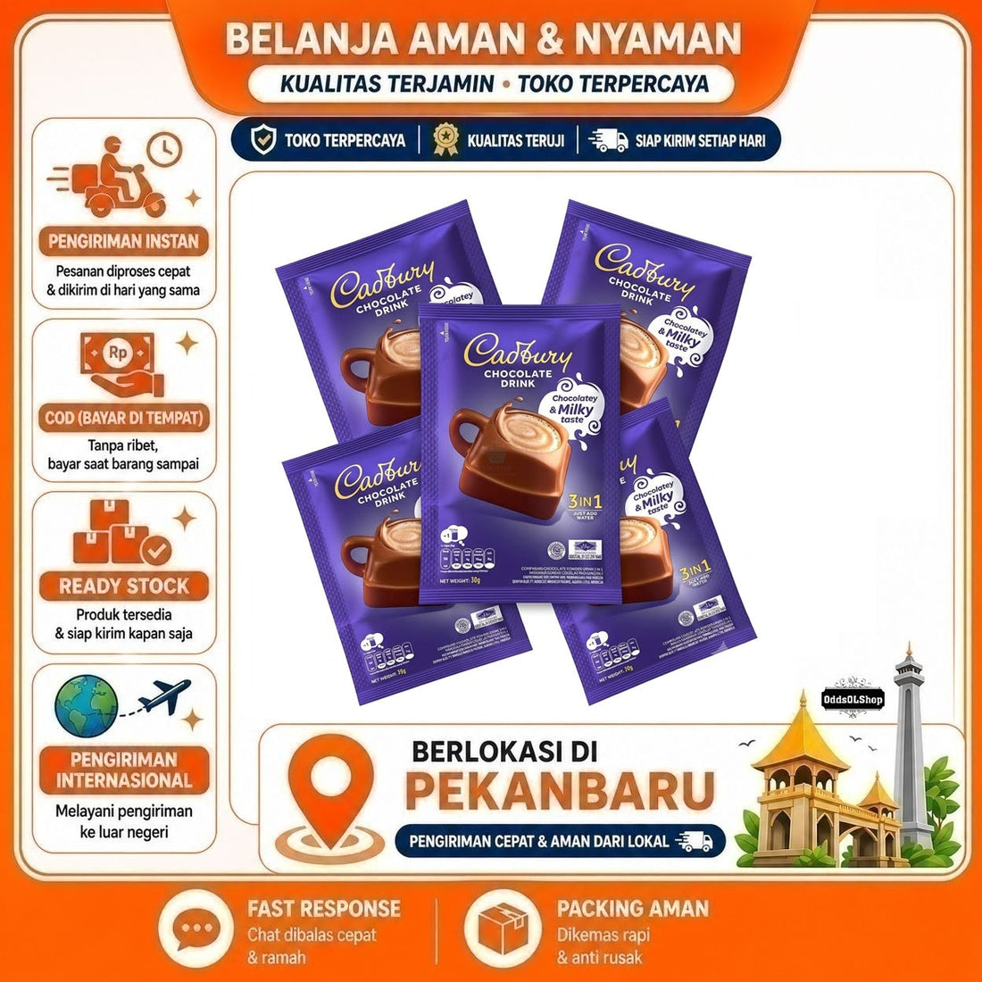 Cadbury Chocolate Drink 3in1 1 Sachet 30 gr, Minuman Bubuk Instan Rasa Cokelat, Choco Milky Taste