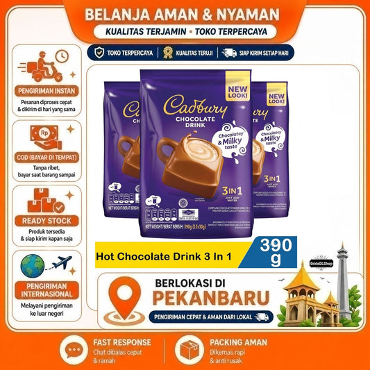Cadbury Chocolate Drink 3in1 13 Sachet 30 gr, Minuman Bubuk Instan Rasa Cokelat, Choco Milky Taste