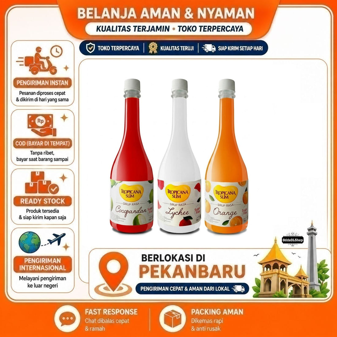 Sirup Tropicana Slim 750ml Bebas Gula - Rasa Cocopandan, Leci, Jeruk, Bebas Gula, Sugar Free, Halal