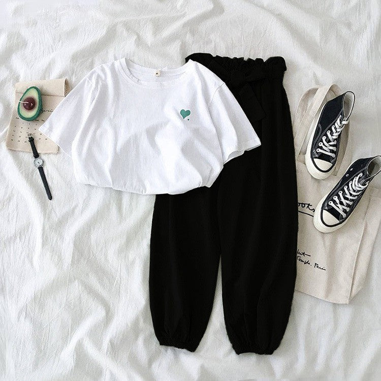 Setelan Wanita Daily Set One Set Oversize Hijau Hati Love Selebgram Korean Style Baju 1 Set Kaos Celana Karet Lembut Berkualitas