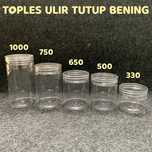 Pekanbaru Toples Plastik Tutup Ulir Bening Berbagai Ukuran (Instan Only)