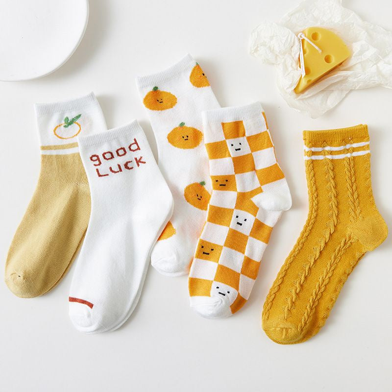 Kaos Kaki Orange White Kaos Kaki Jeruk Oren Jingga Putih Kaos Kaki Panjang Cute Orange Women Socks Kaos Kaki Berkualitas High Quality Sock Korean Style