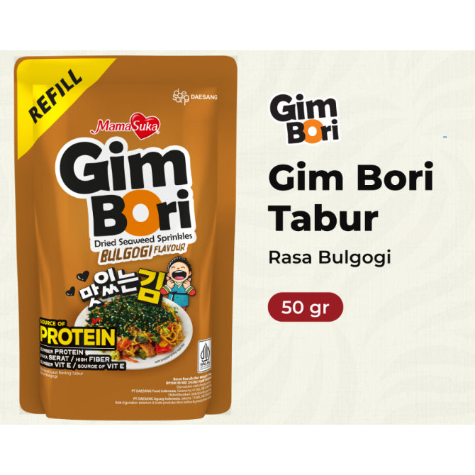 Mamasuka Gim Bori Dried Seaweed Sprinkles, Rumput Laut Rasa Original, Pedas, Extra Spicy, & Bulgogi