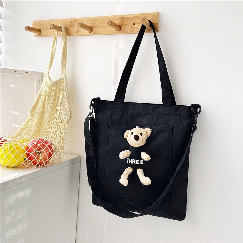 Tote Bag Beruang Lucu Teddy Bear Unisex Totebag Timbul Unik Resleting Berkualitas Tas Tote Kuliah Sekolah Big Capacity Korean Style