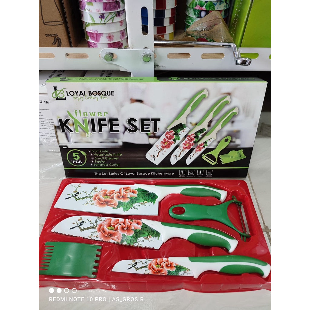 Pisau Set Motif Bunga set 5 pcs/Knife set motif / Pisau set dapur 5 in 1