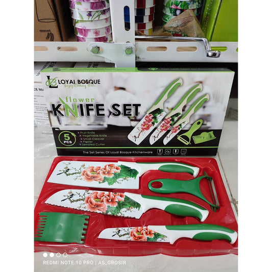 Pekanbaru Pisau Set Motif Bunga set 5 pcs/Knife set motif / Pisau set dapur 5 in 1