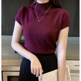 [SDW] pekanbaru/Baju Model Turtleneck Kaos Lengan Pendek Carenina Baju RIB Garis-Garis (LD 80, P 40)